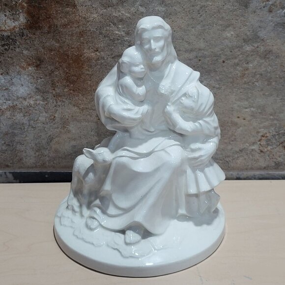 White Ceramic Jesus Christ Savior Children Lamb Figurine - Picture 1 of 10